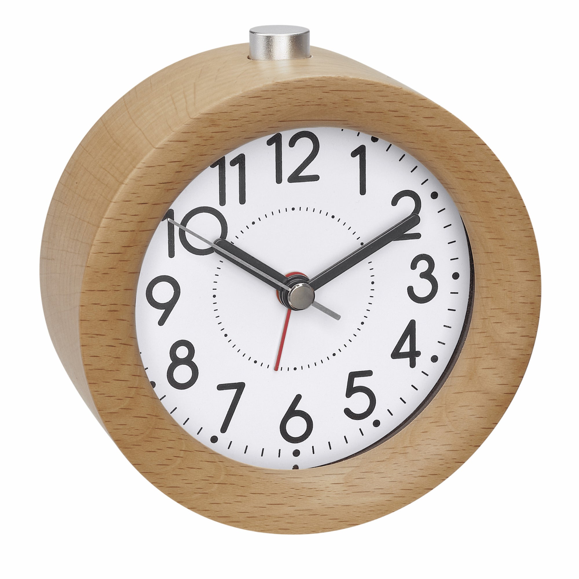 TFA Germany AYLA Round Wood Frame Alarm Clock, 11cm - Clocks Central