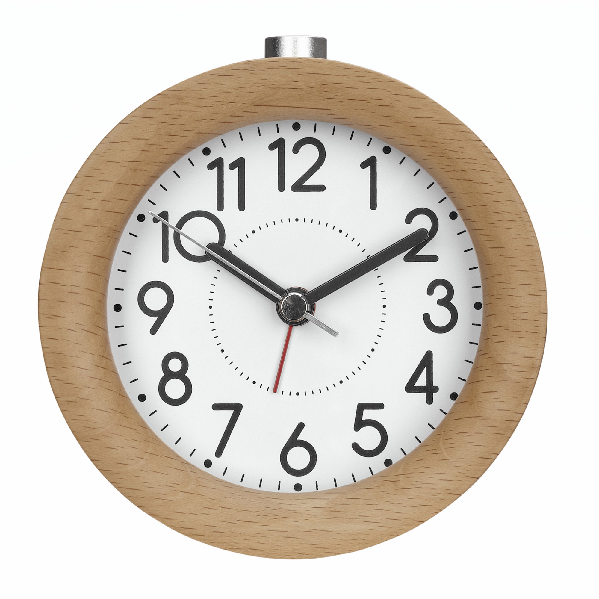 TFA Germany AYLA Round Wood Frame Alarm Clock, 11cm - Clocks Central
