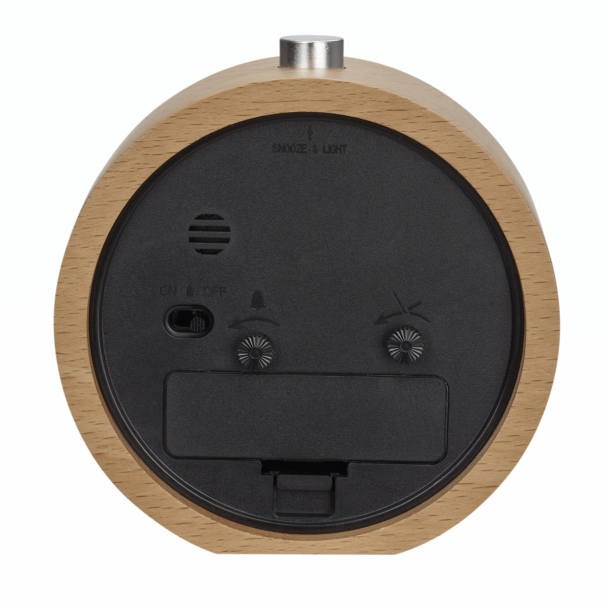 TFA Germany AYLA Round Wood Frame Alarm Clock, 11cm - Clocks Central