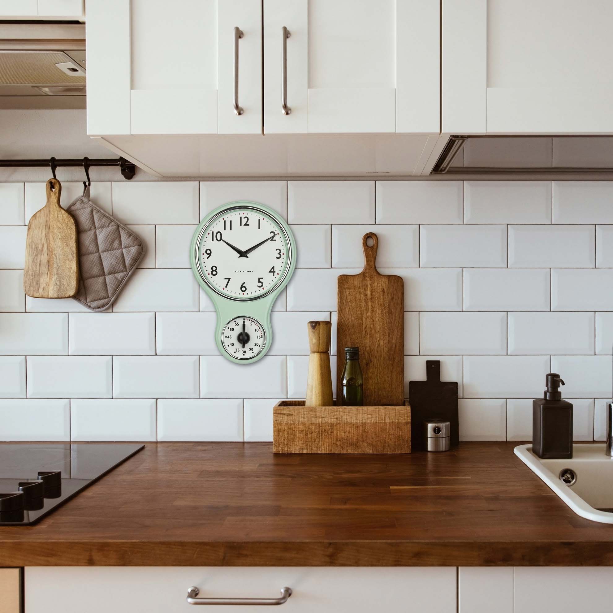 TFA Germany NANCY Retro Kitchen Wall Clock with Timer, 20cm