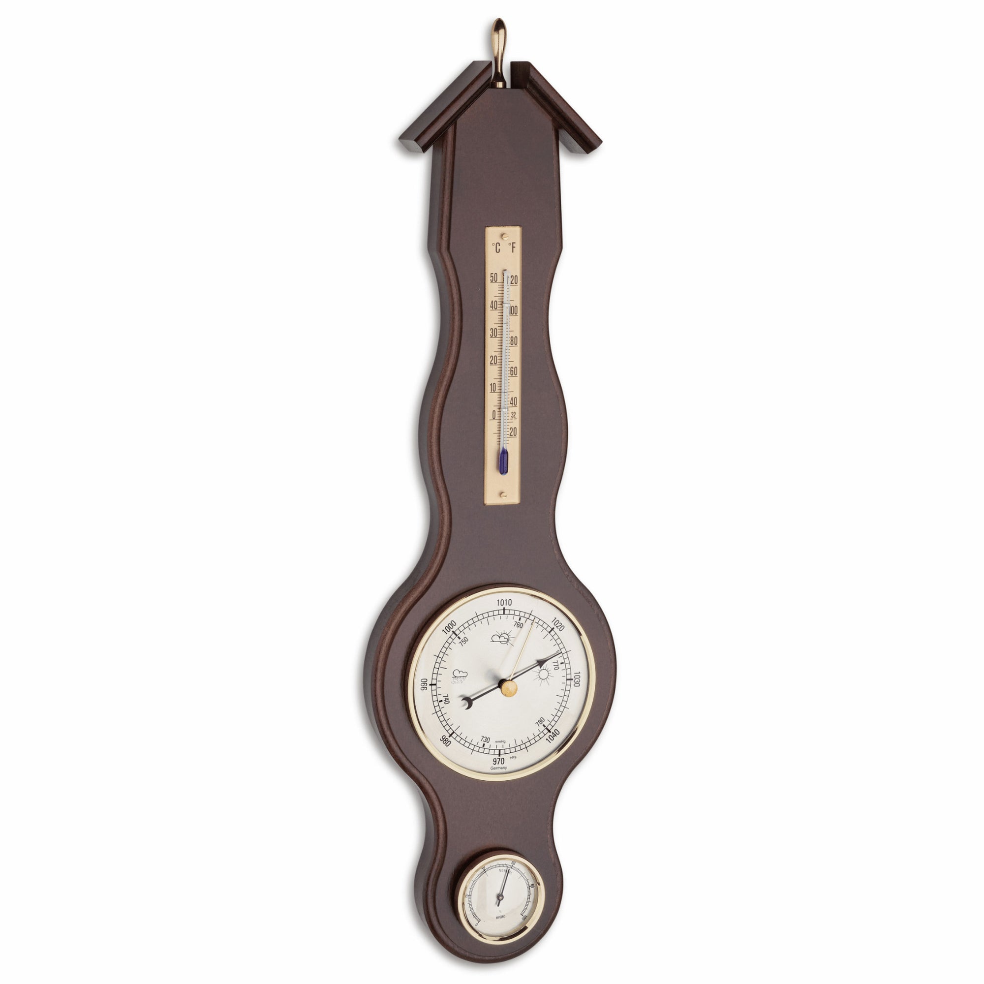TFA Germany AMOS Sheraton Style Wooden Weather Station, 46cm - Clocks Central 