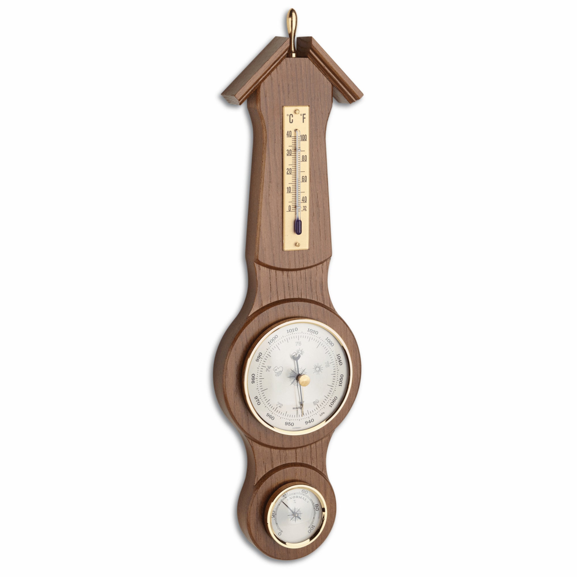 TFA Germany JONAS Sheraton Style Wooden Weather Station, 39cm - Clocks Central 
