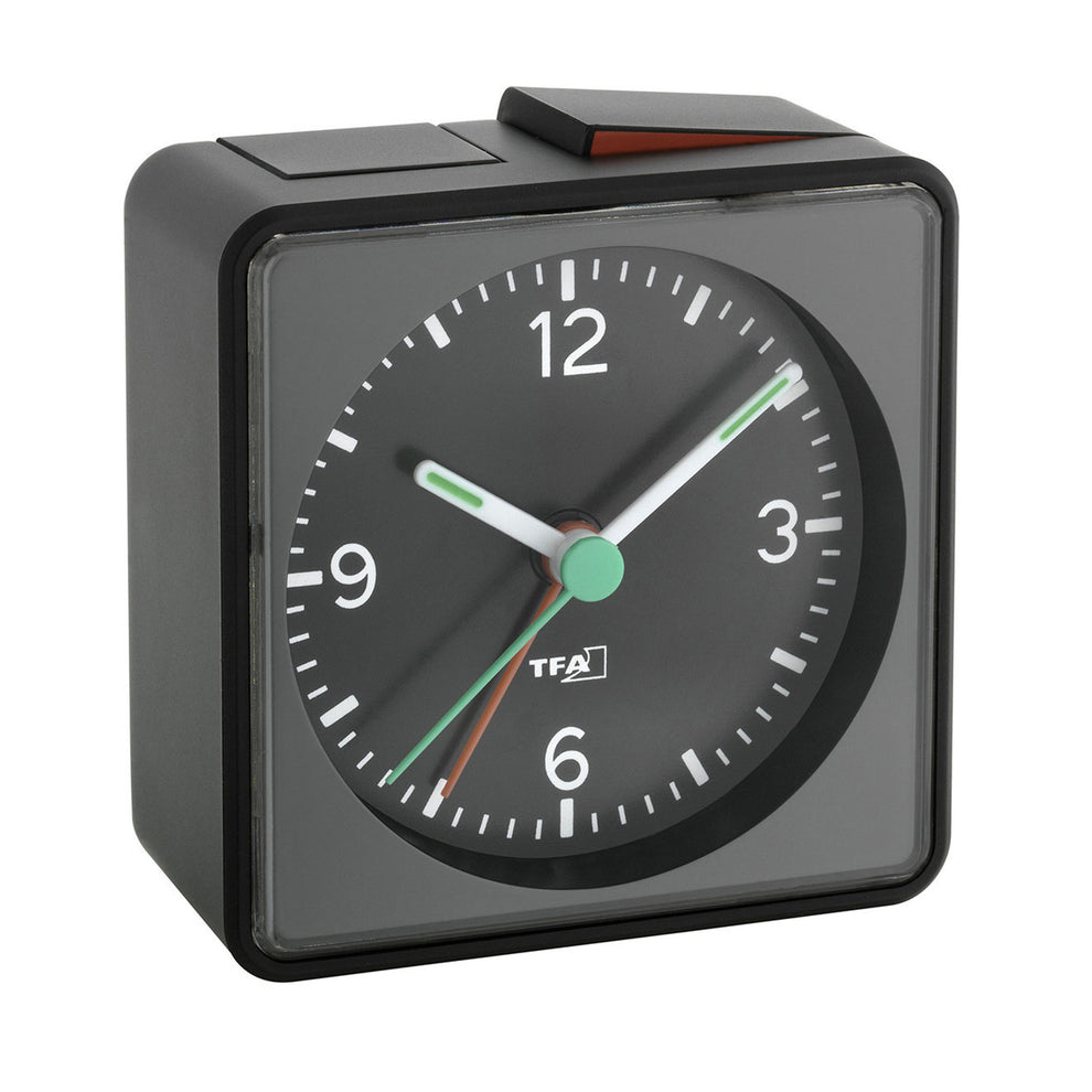 Small Clock Pushing TFA Germany Analogue PUSH Silent Sweep Alarm Clock, 7cm – Clocks Central
