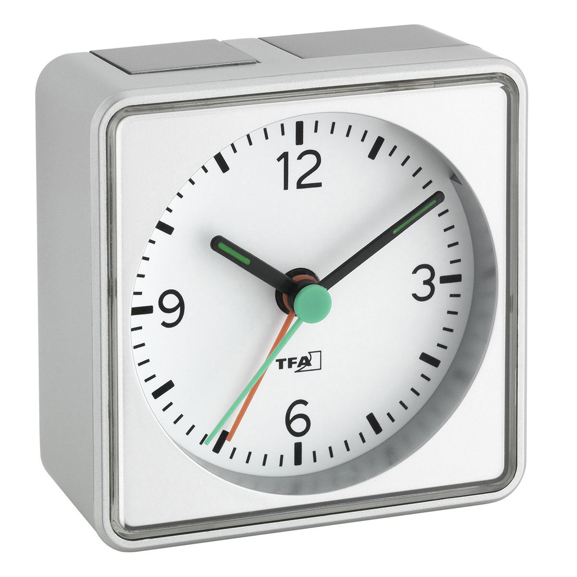 TFA Germany Analogue PUSH Silent Sweep Alarm Clock, 7cm - Clocks Central 