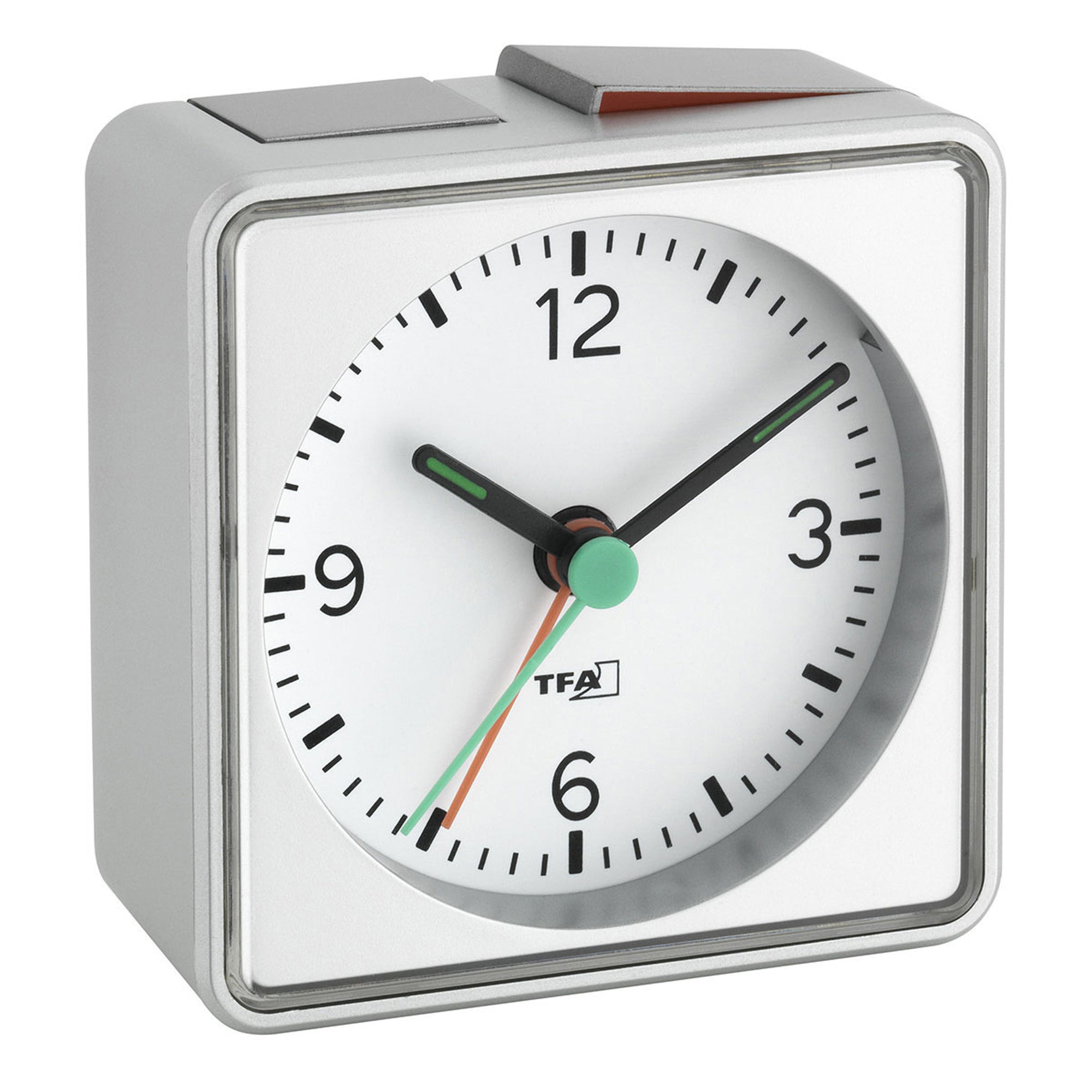 TFA Germany Analogue PUSH Silent Sweep Alarm Clock, 7cm - Clocks Central 