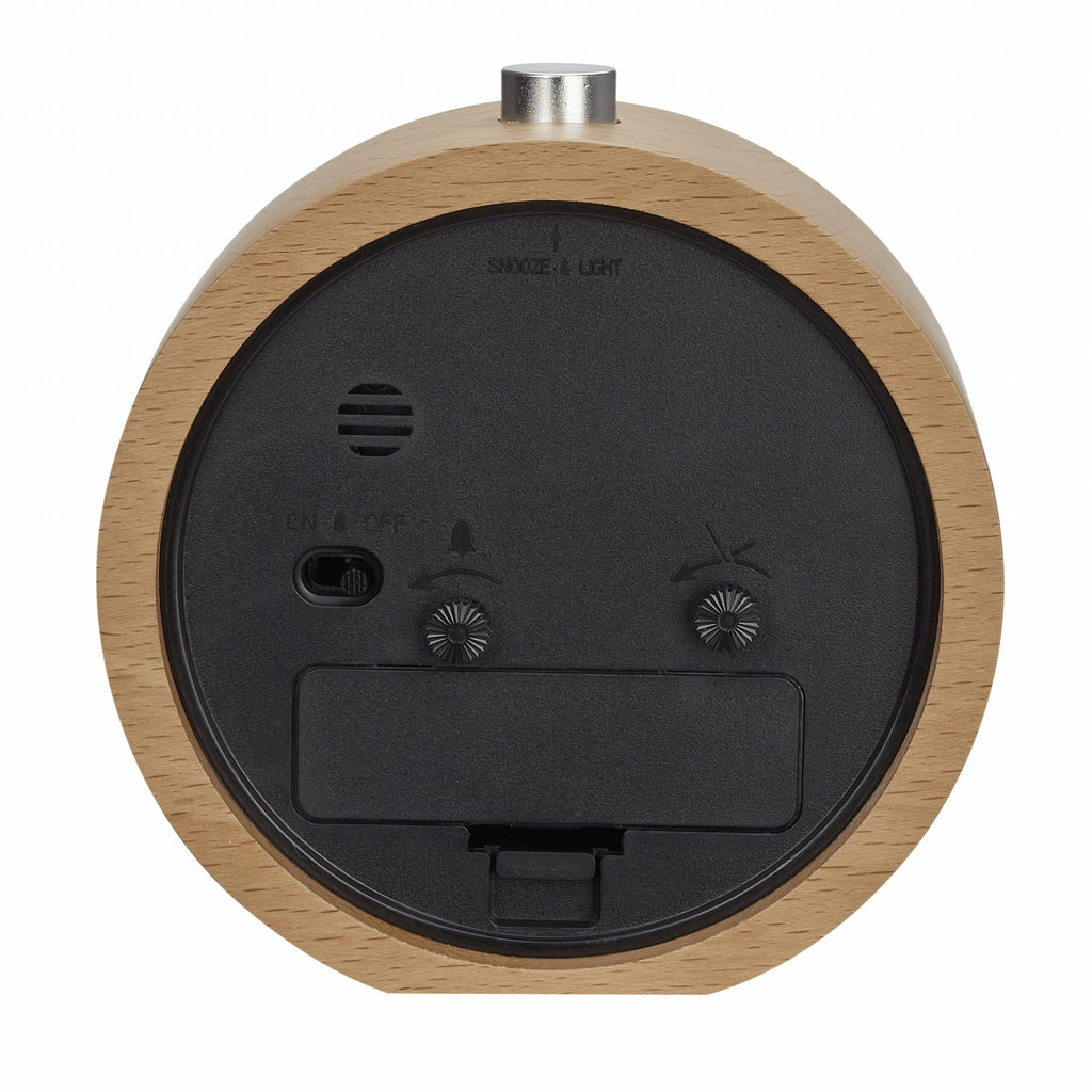 TFA Germany AYLA Round Wood Frame Alarm Clock, 11cm - Clocks Central 
