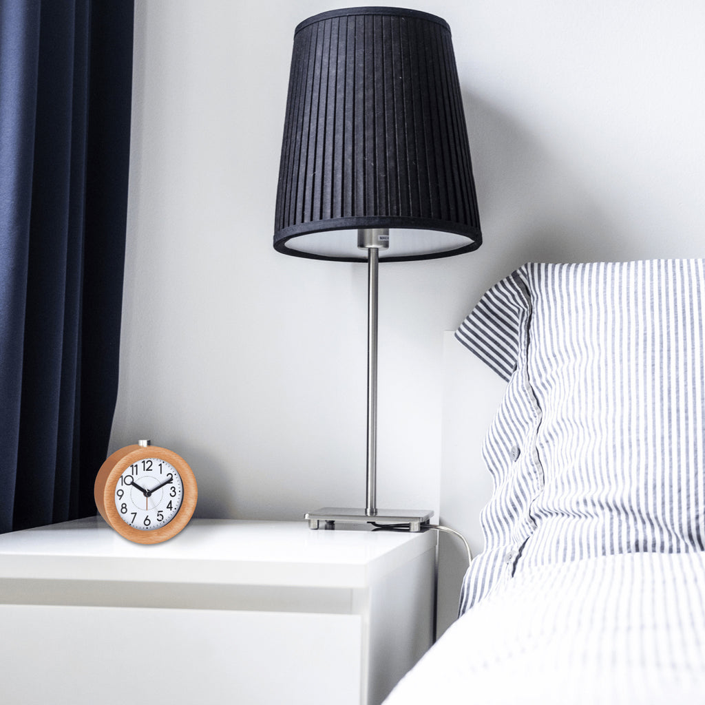 TFA Germany AYLA Round Wood Frame Alarm Clock, 11cm - Clocks Central 