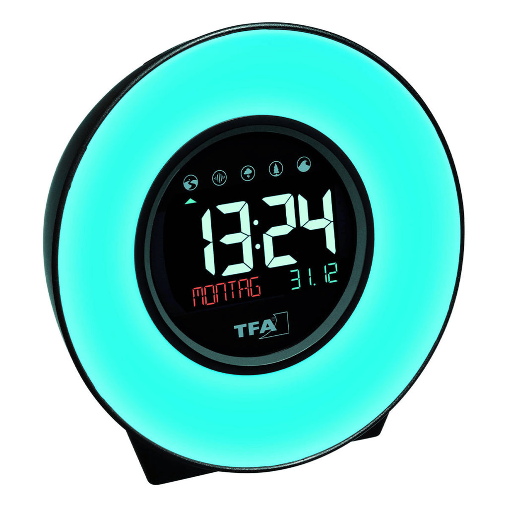 TFA Germany ROSIE Mood Light Alarm Clock with nature sounds, 14cm - Clocks Central 