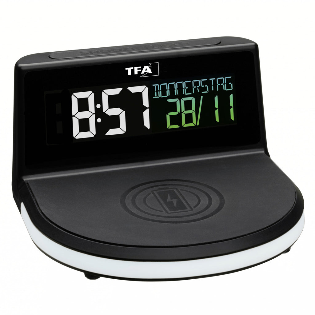 TFA Germany CHARGE-IT Wireless Inductive Charging Alarm Clock, 14cm - Clocks Central 