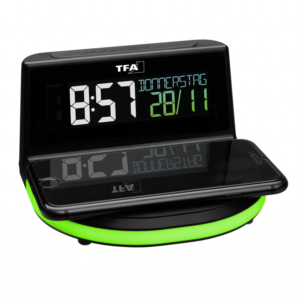 TFA Germany CHARGE-IT Wireless Inductive Charging Alarm Clock, 14cm - Clocks Central 