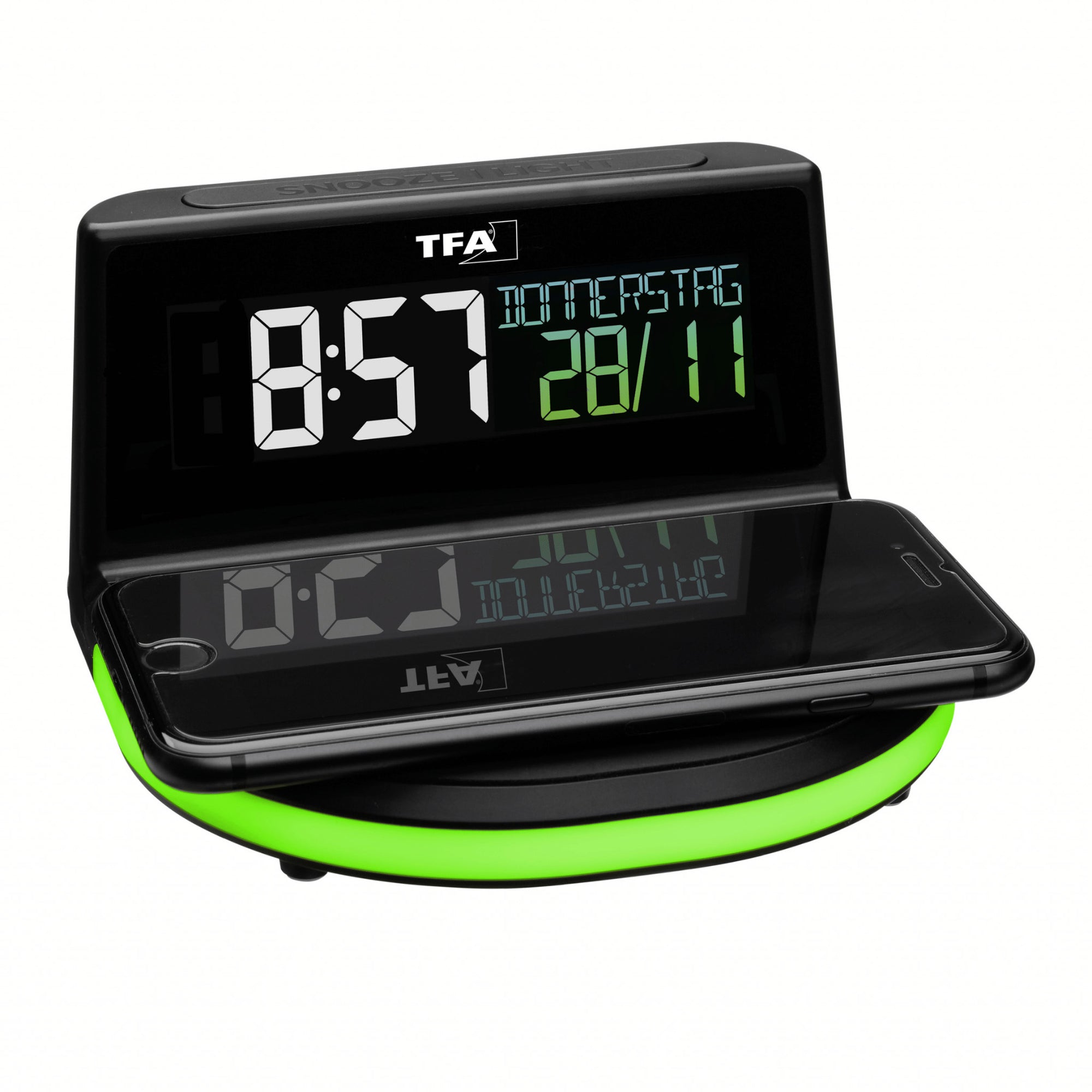 TFA Germany CHARGE-IT Wireless Inductive Charging Alarm Clock, 14cm - Clocks Central 