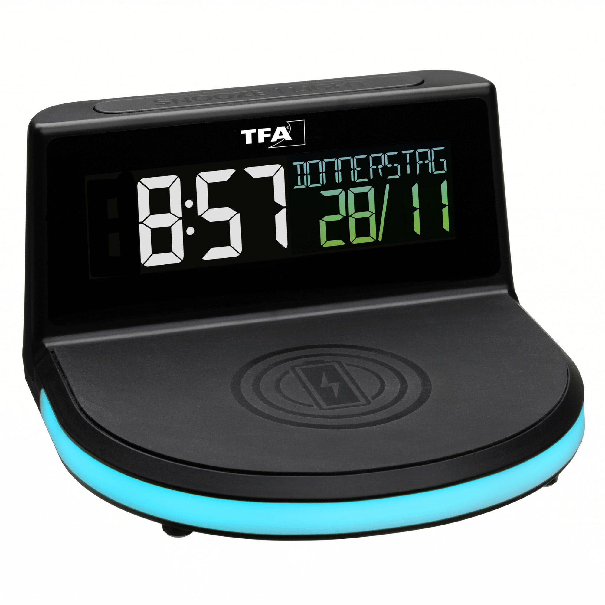 TFA Germany CHARGE-IT Wireless Inductive Charging Alarm Clock, 14cm - Clocks Central 