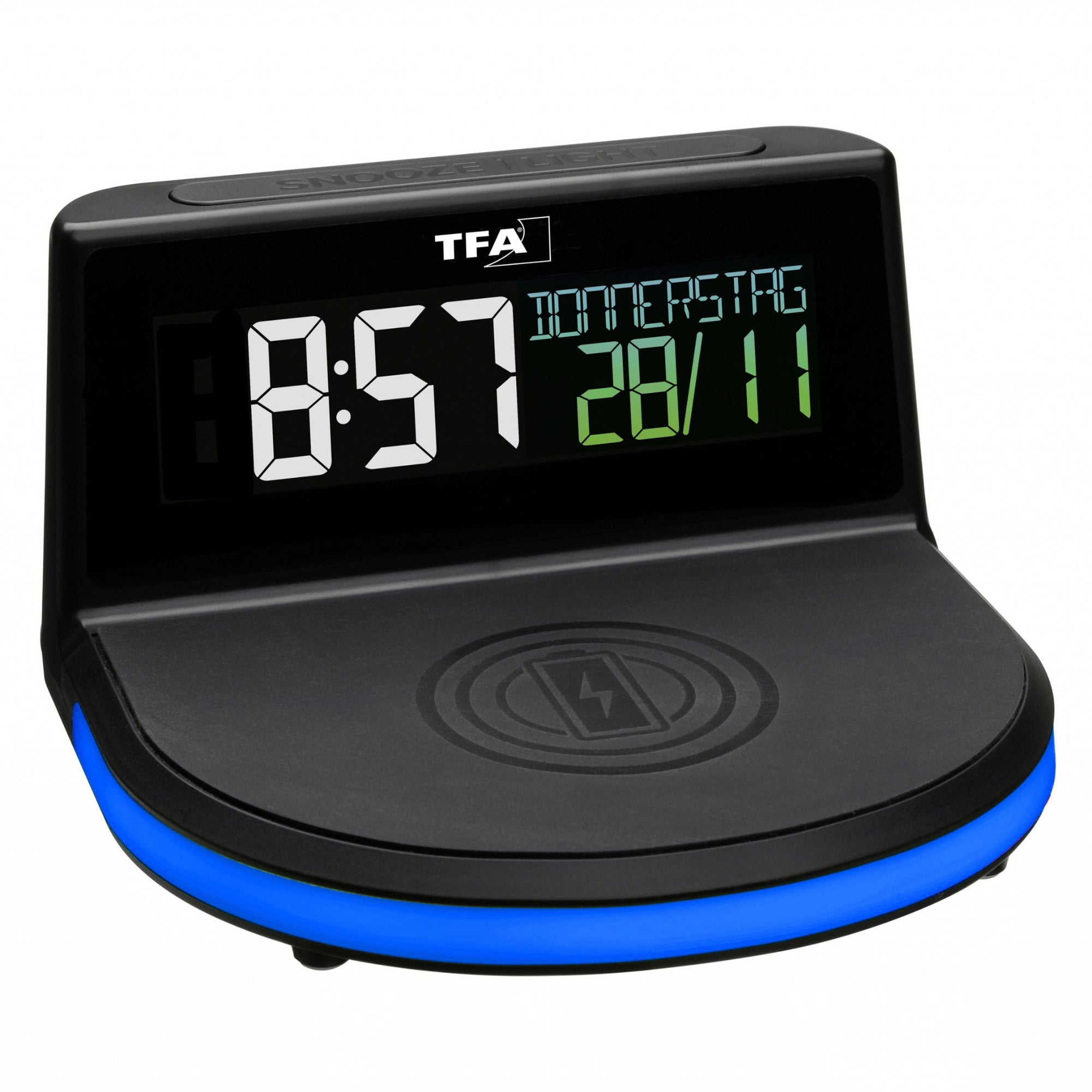 TFA Germany CHARGE-IT Wireless Inductive Charging Alarm Clock, 14cm - Clocks Central 