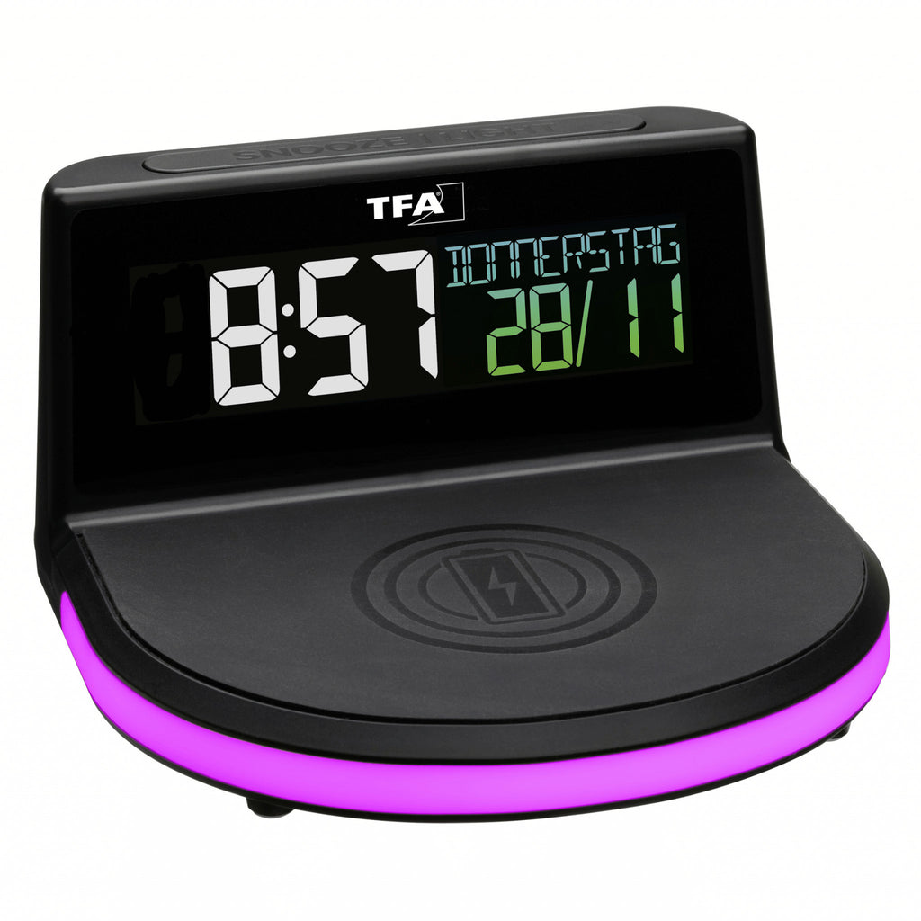 TFA Germany CHARGE-IT Wireless Inductive Charging Alarm Clock, 14cm - Clocks Central 