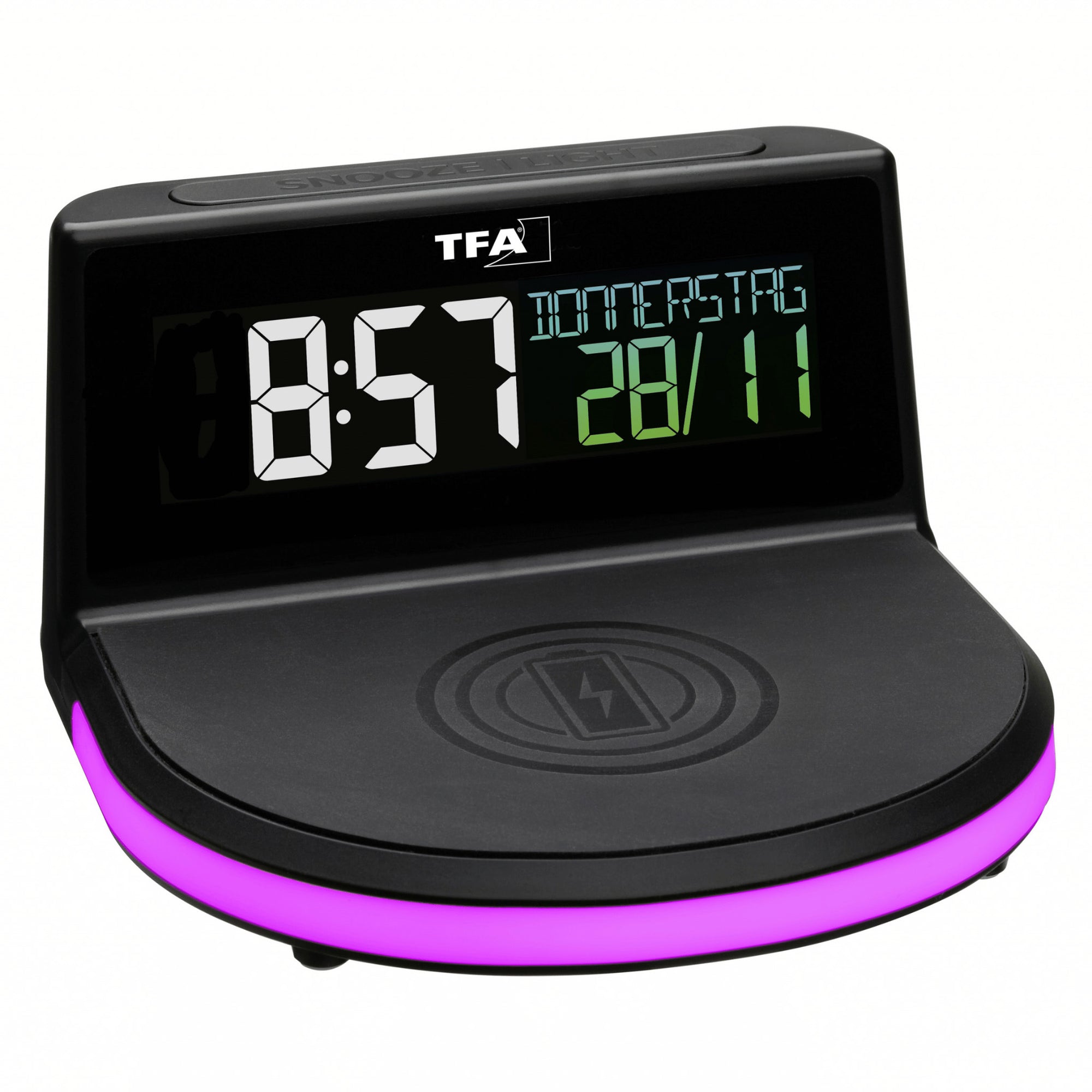 TFA Germany CHARGE-IT Wireless Inductive Charging Alarm Clock, 14cm - Clocks Central 