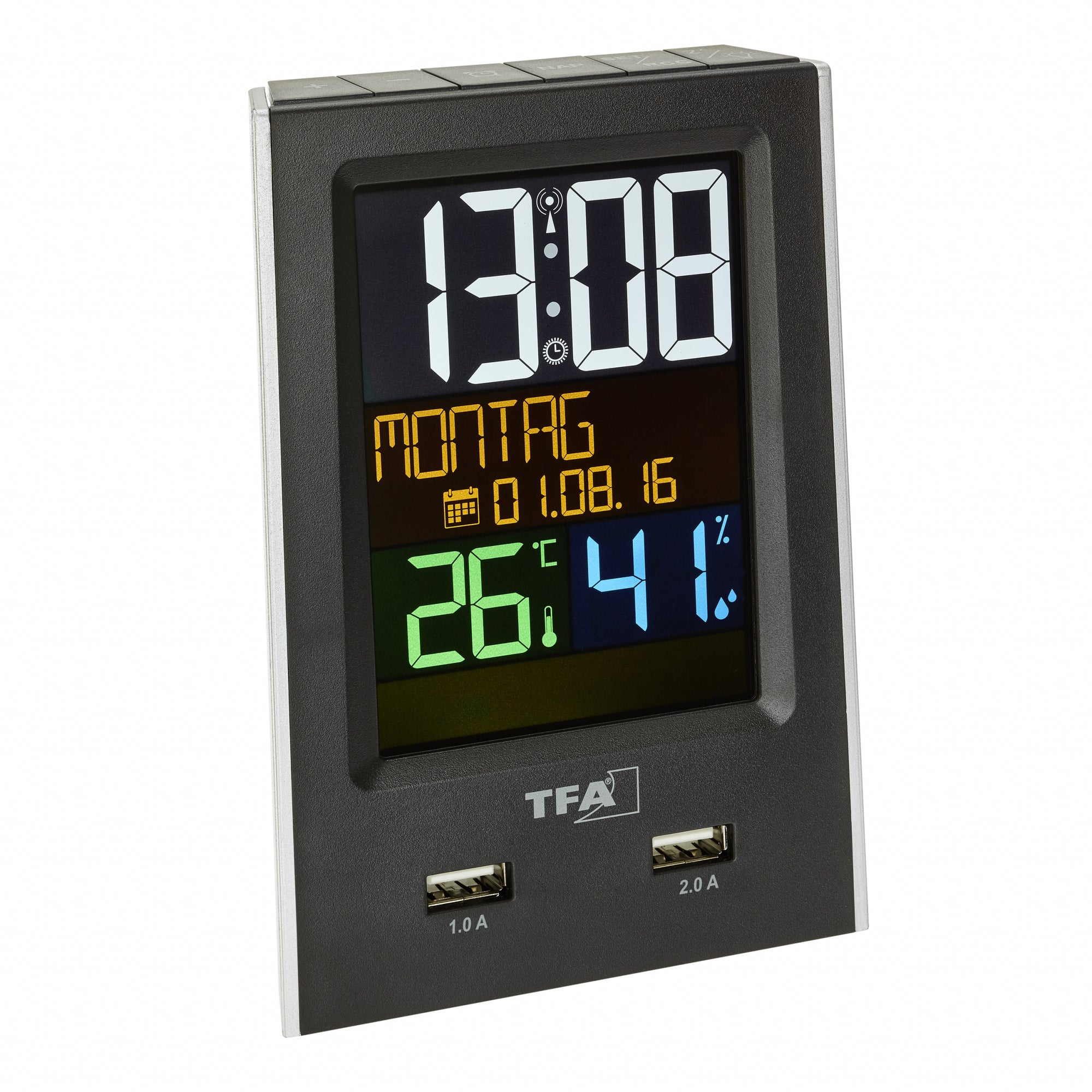 TFA Germany CHARGE-IT Alarm Clock with USB Charging, 14cm