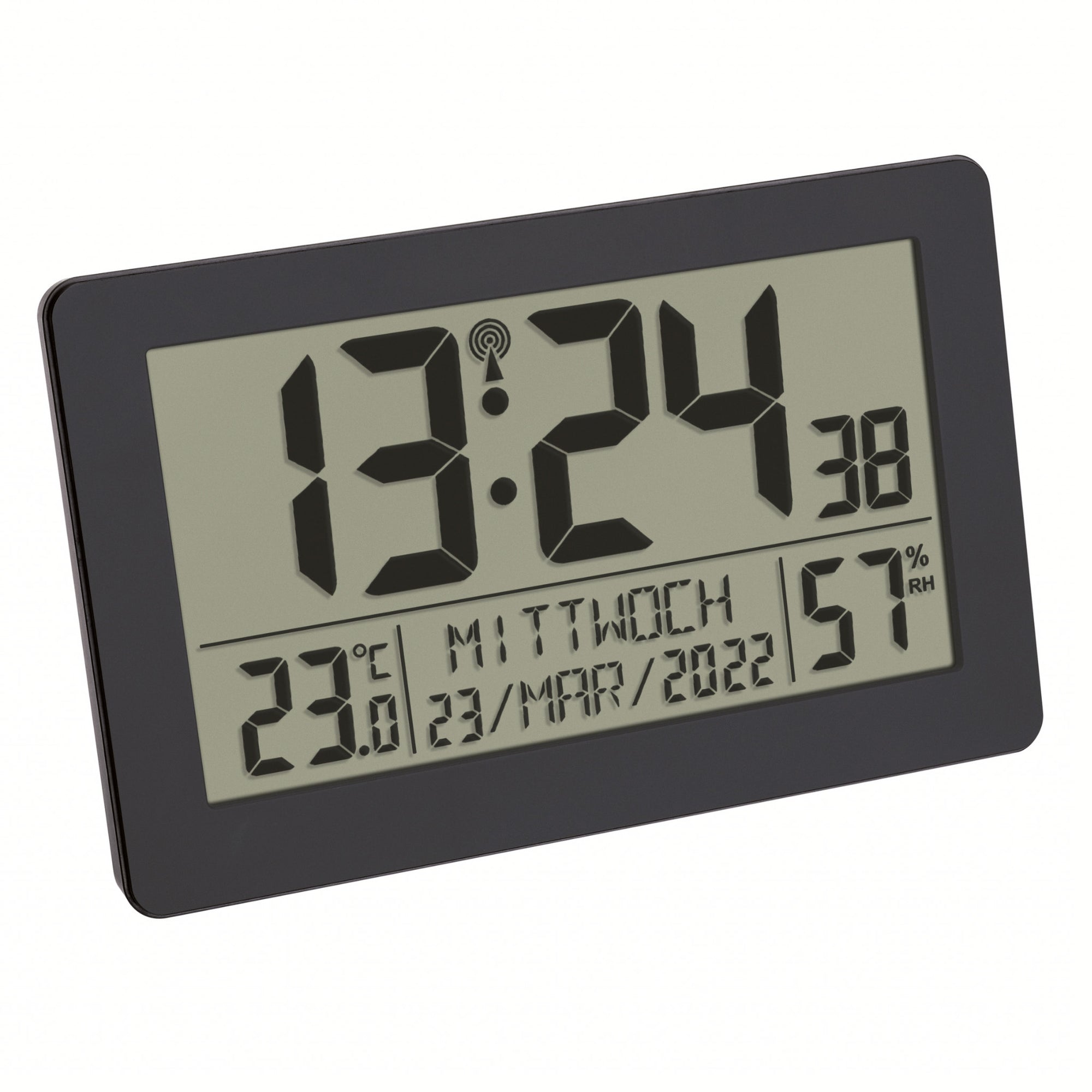TFA Germany RALF Digital Alarm Wall Clock with Room Climate, 21cm - Clocks Central 