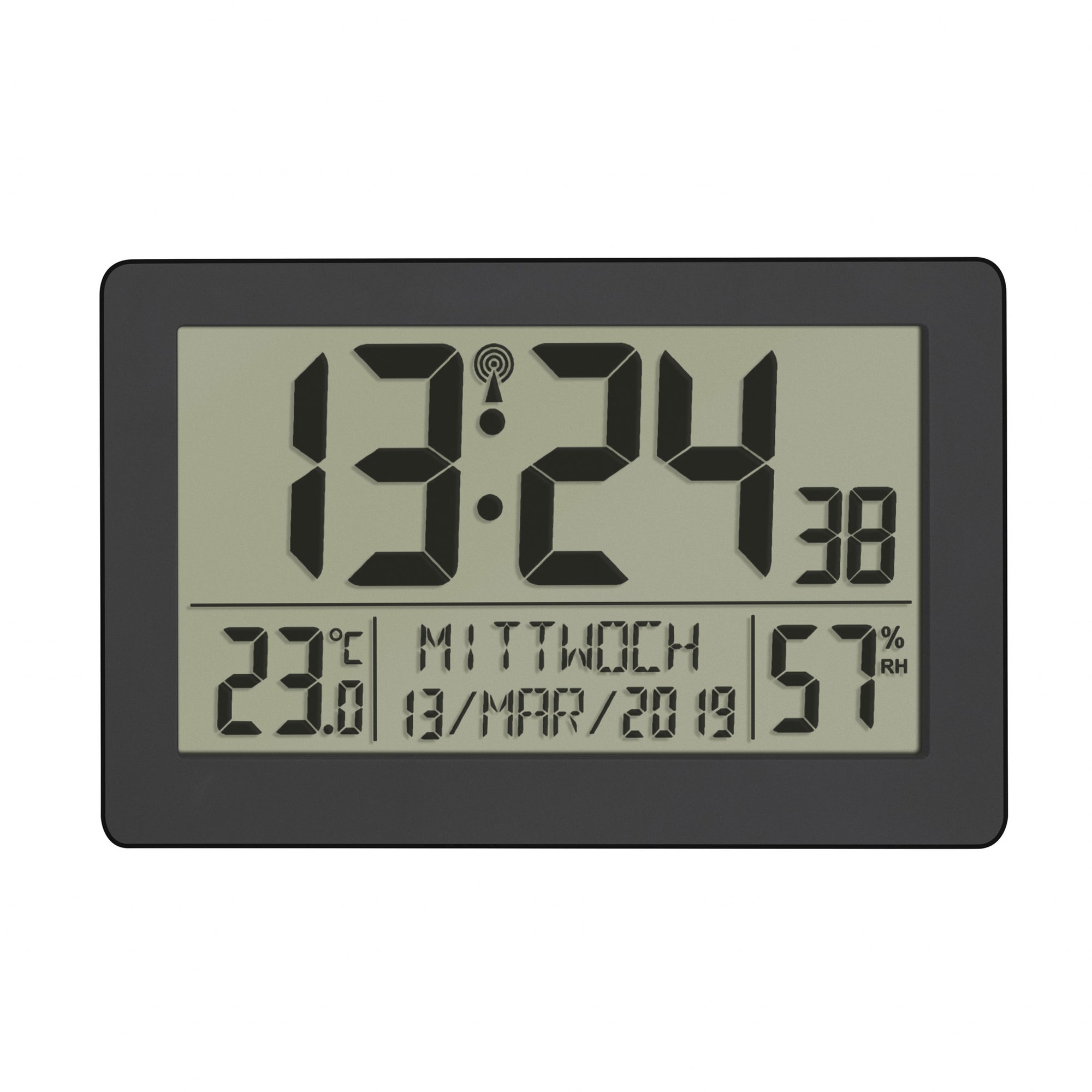TFA Germany RALF Digital Alarm Wall Clock with Room Climate, 21cm - Clocks Central 