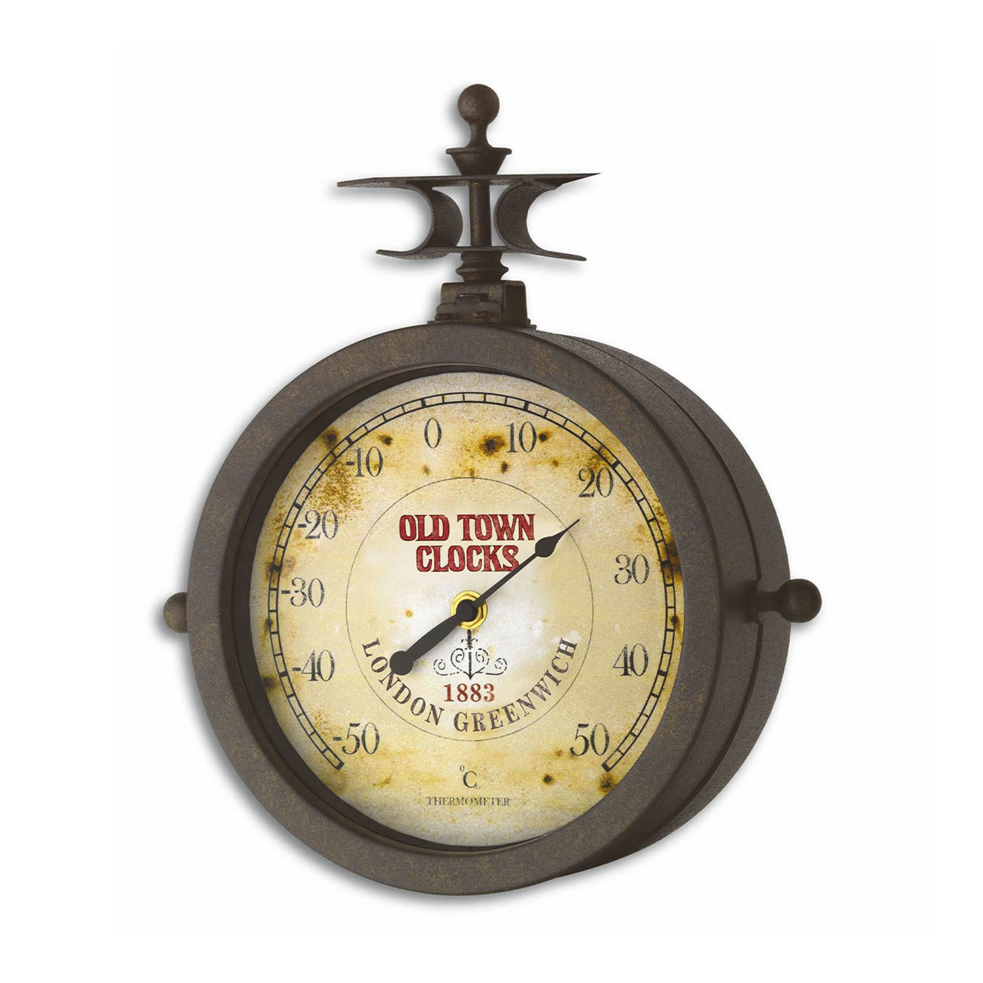 TFA Germany OLD TOWN Rotating Antique Wall Clock with Thermometer, 30cm - Clocks Central 