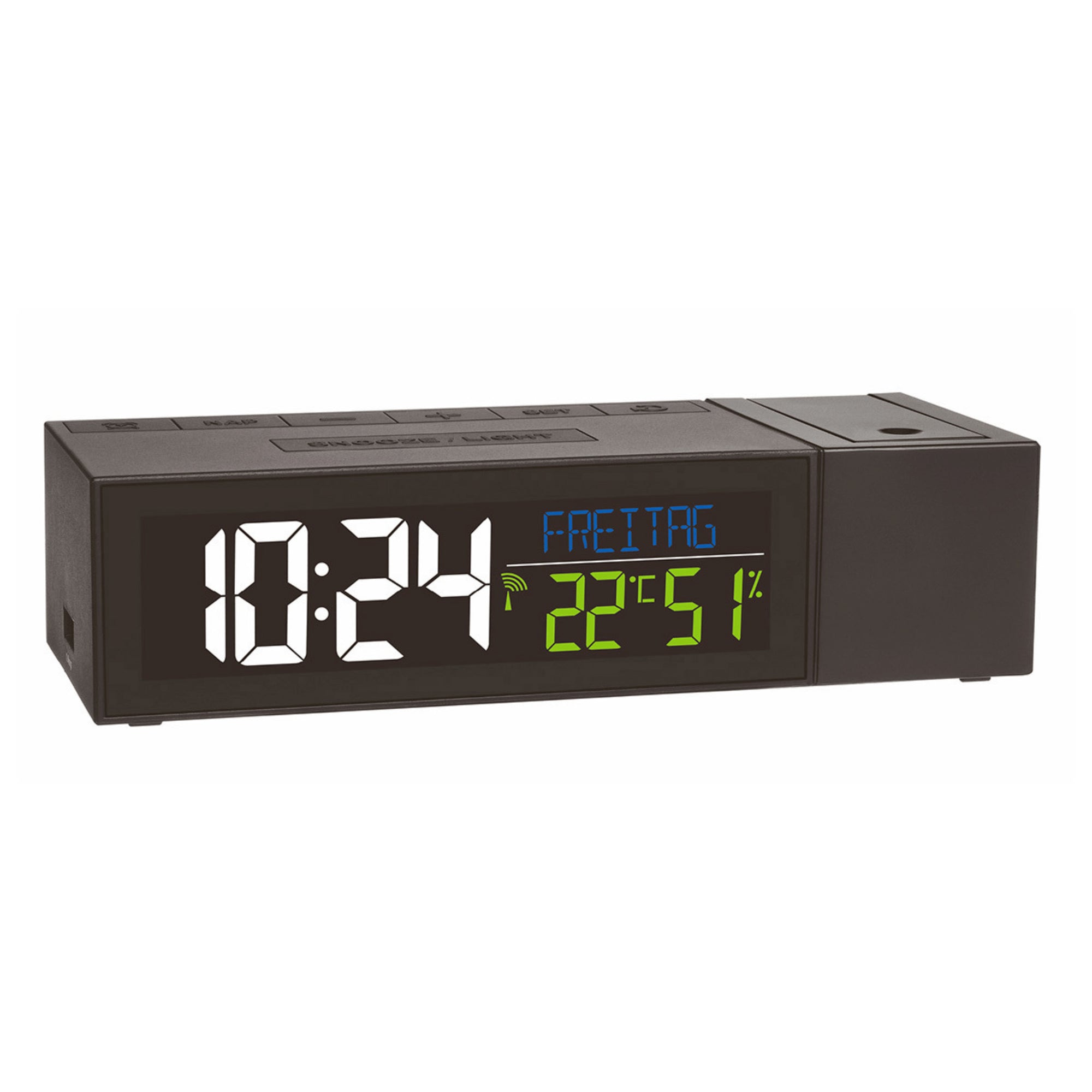TFA Germany SHOW Projection Alarm Clock with Room Climate, 17cm - Clocks Central 