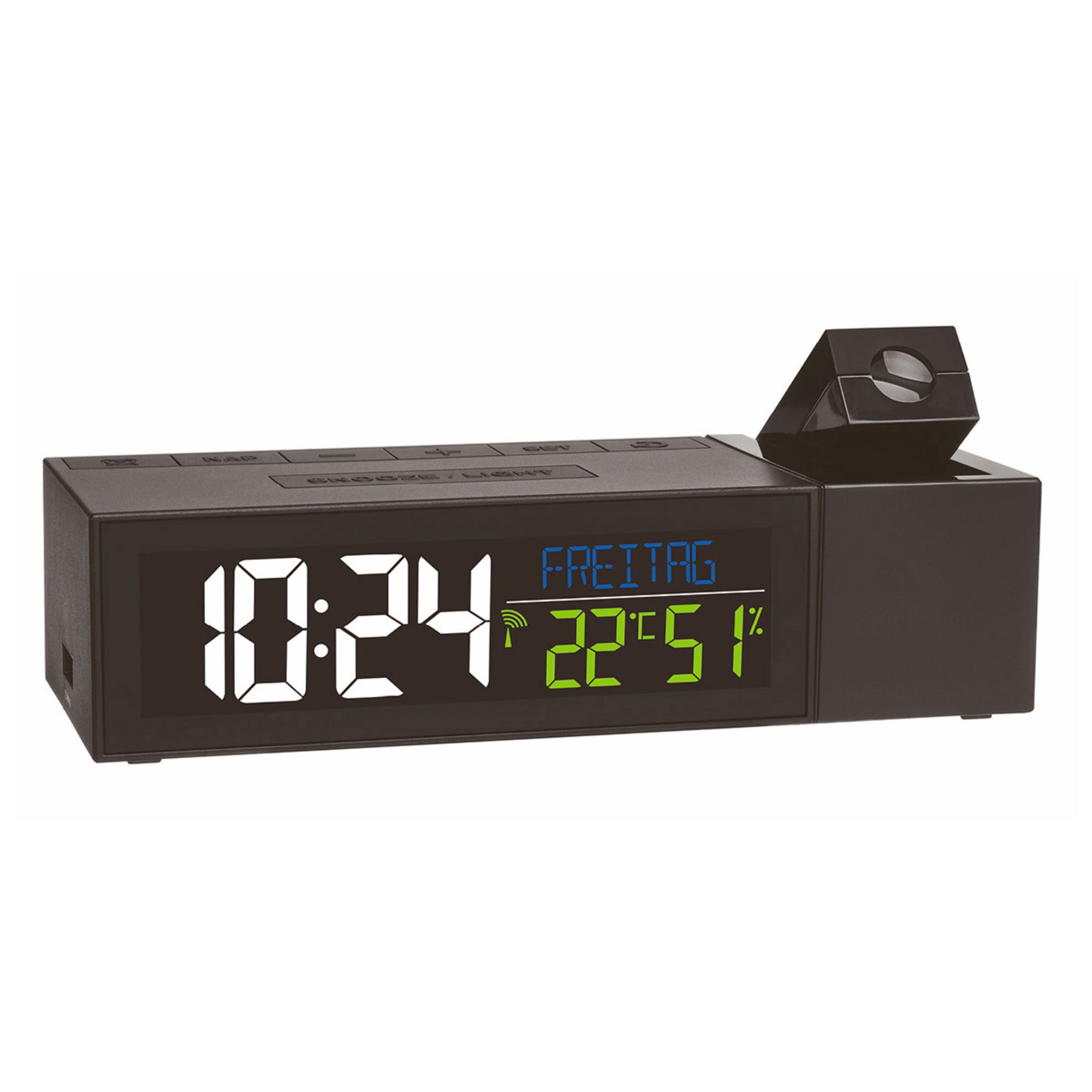 TFA Germany SHOW Projection Alarm Clock with Room Climate, 17cm - Clocks Central 