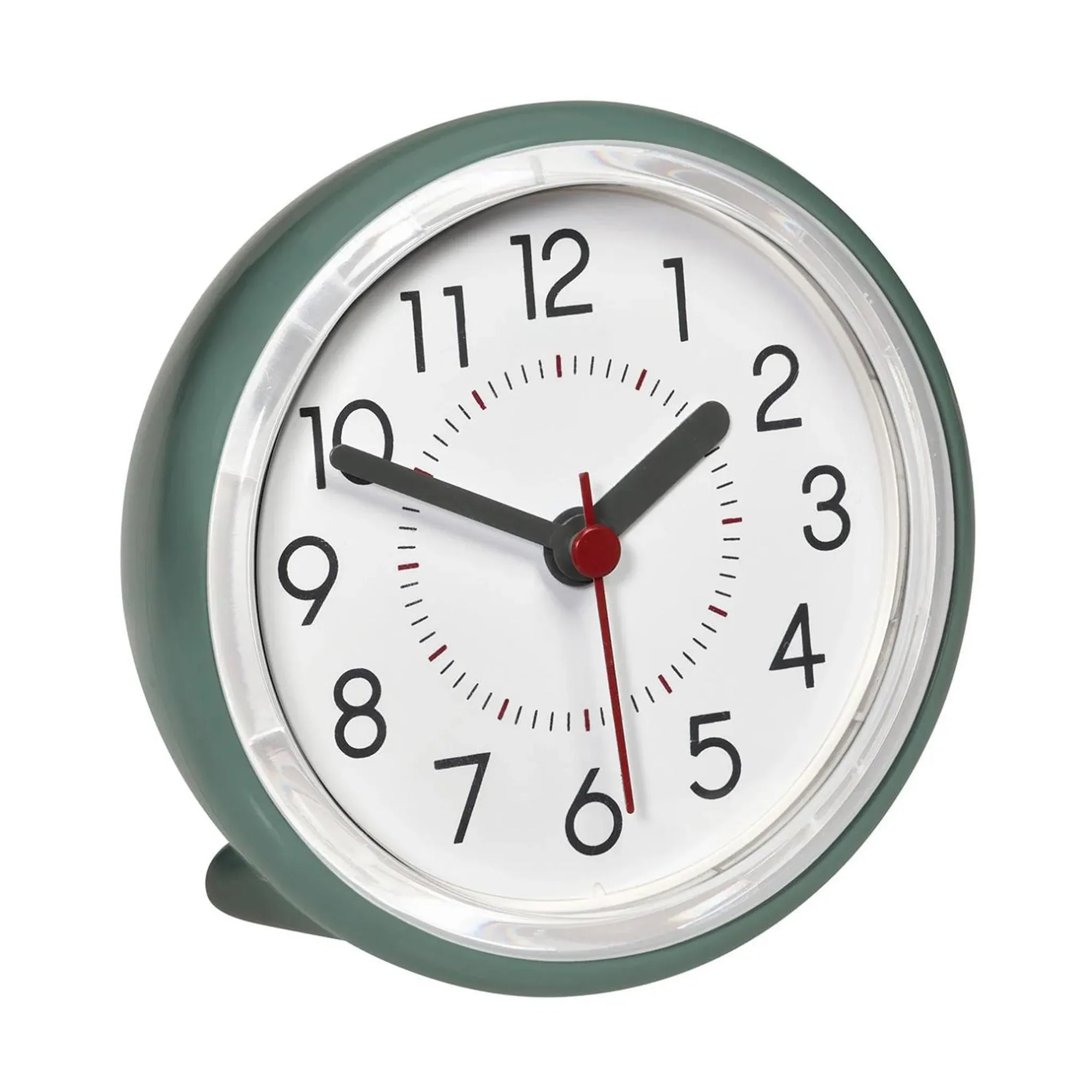 TFA Germany LULU green round bathroom clock with white dial and red second hand